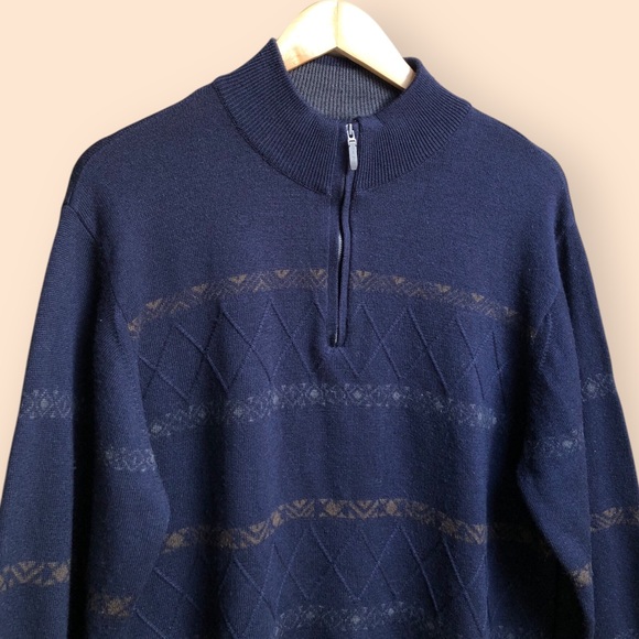 Alex Cannon MENS Merino Wool Italian Yarn Quarter Zip Pattern Sweater MENS M - Picture 4 of 16